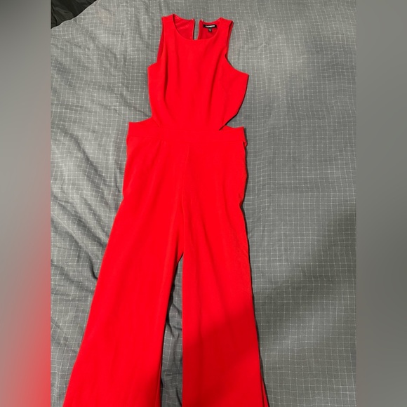 Express Pants - Express Vibrant Red Cutout Jumpsuit